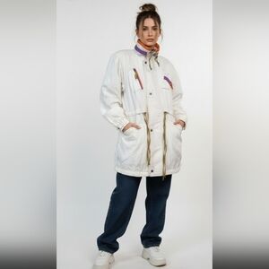 Vintage Pizazz White Utility Jacket Purple Orange Accents 80s 90s Retro  Small